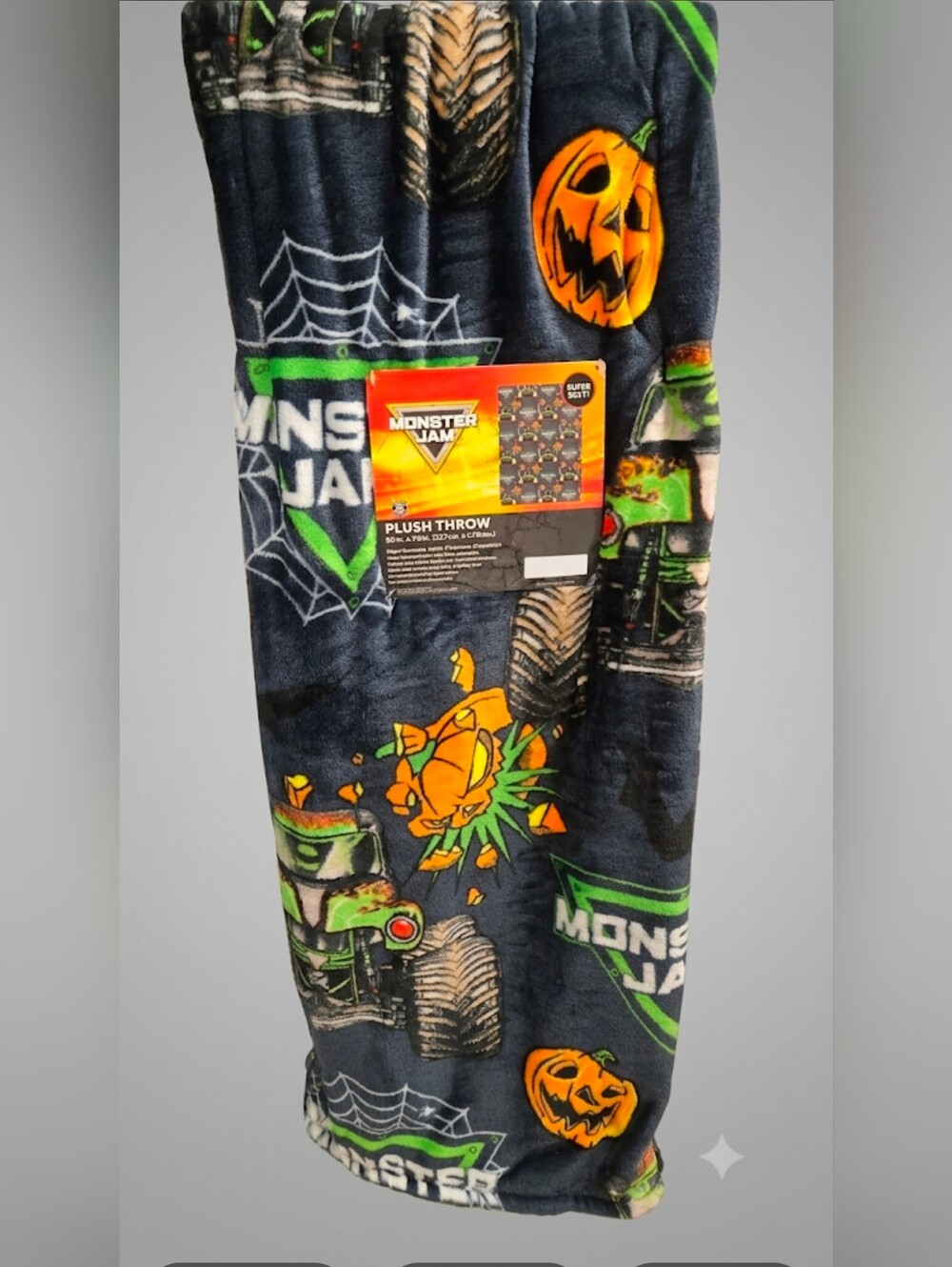 Monster Jam Plush Throw Blanket - Black & Green Halloween Print